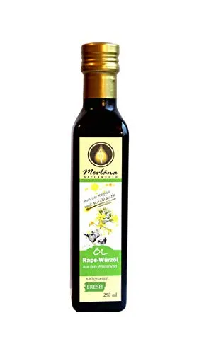 Mevlana Naturmühle Raps-Würzöl mit Knoblauch, würzig zum grillen, braten und würzen Mühlenfrisch, kalt gepresst 250 ml