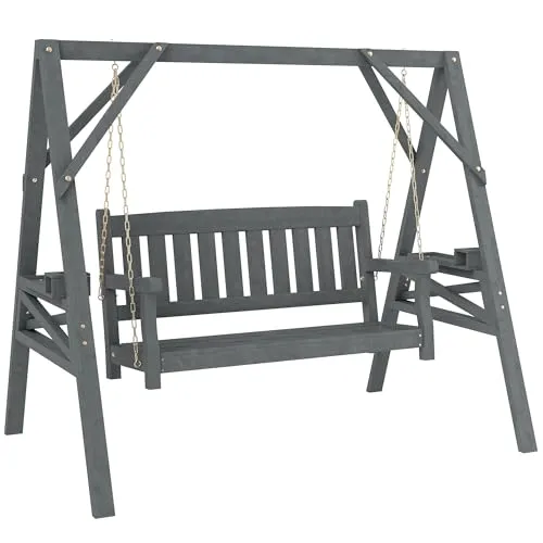 Outsunny Gartenschaukel 2-Sitzer mit Getränkehalter, Grau - Moderne Gartenschaukel für bis zu 2 Personen, witterungsbeständig und inklusive Sitzpolster. Ideal für entspannte Stunden im Freien.