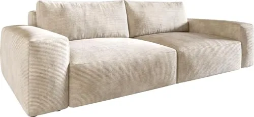 DELIFE Big-Couch Lanzo XL Cord Beige 270x130 cm - Sofa in klassisch zeitlosem Design aus hochwertigem Cordstoff, ideal für stilvolle Wohnräume. Die extra breite Sitzfläche und eleganten Kissen bieten höchsten Komfort.