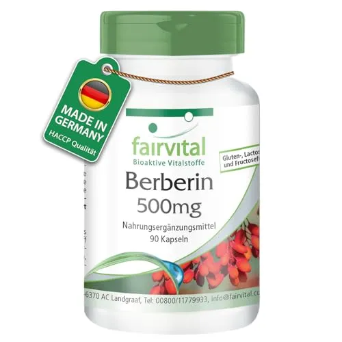 Fairvital | Berberin 500mg - HOCHDOSIERT - Berberin HCl + Zink - Berberis aristata - VEGAN - 90 Kapseln