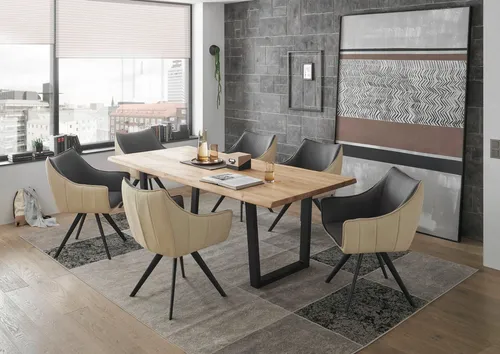 Mid.you Esstisch, Schwarz und Eiche, 220 cm - Moderner Esstisch im Factory-Stil aus massiver Eiche und robustem Metall, bietet Platz für Ihre Liebsten und überzeugt mit einzigartigem Design und hoher Stabilität.