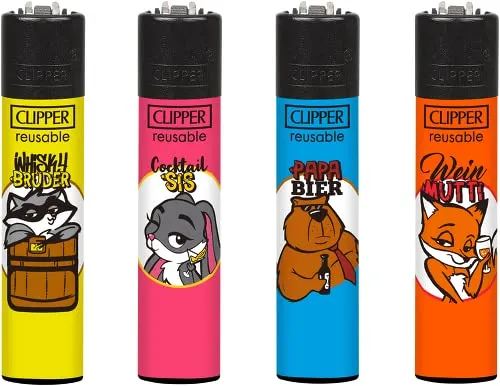 Clipper Feuerzeug 4er Set: (Waldtiere) von sunmondo