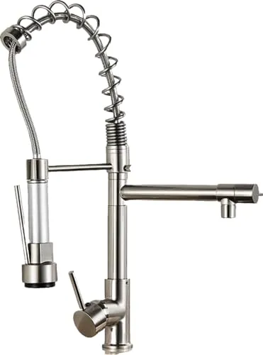 Björn Gastronomie Chrom Silber Küchenarmatur - Professionelle Edelstahlarmatur mit zwei flexibel schwenkbaren Brausen, ideal für Doppelspülbecken in der Gastronomie. Rostfrei und 360 Grad drehbar für maximale Flexibilität.