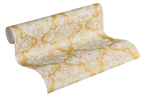 A.S. Création Vliestapete Trendwall Tapete mit Ornamenten barock 10,05 m x 0,53 m metallic weiß Made in Germany 370901 37090-1