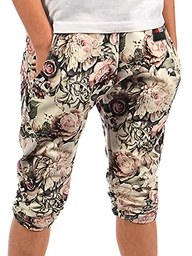 BEZLIT Kinder Mädchen Capri Pump Bermuda Shorts 3/4 Kurze Hose 30338 Olivegrün-Blumen 104/110