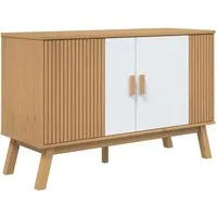 vidaXL Sideboard OLDEN Weiß und Braun 114x43x73,5 cm - Kommode aus massivem Kiefernholz im skandinavischen Design, bietet reichlich Stauraum und eine robuste Oberplatte für Dekoration.
