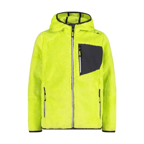 CMP KID Jacket FIX Hood acido (E112) 164 - Outdoor Freizeitjacke für Kinder, hochflorige Fleecejacke mit Kapuze, ideal für kalte Tage und aktive Abenteuer im Freien. Bequem, warm und mit praktischen Taschen ausgestattet.