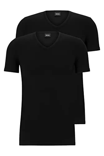 BOSS Herren V-Neck T-Shirt 2er Pack - Modern, Slim Fit, Schwarz, M - T-Shirts für Herren im 2er Pack, Slim Fit mit klarem Design und BOSS Logo. Aus 95% Baumwolle für höchsten Tragekomfort, nachhaltig produziert und maschinenwaschbar.