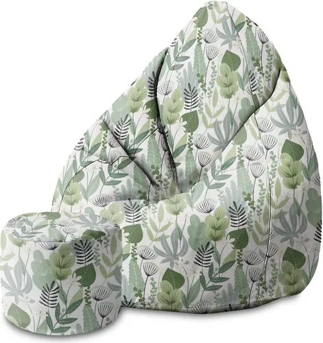 Dreamroots Bean Bag 80x80x120cm Sitzsack mit Lehne und Hocker und Bezug Sitzkissen Boden mit Füllung Sitzsack Erwachsene mit Füllung Flowers and Grass