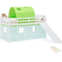 Homestyle4u Hochbett in Grün und Weiß - Hochbett für Kinderzimmer, mit sicherem Tunnel und Rutsche, aus robustem Kiefernholz, geprüft nach EN 747-1/2, bietet Geborgenheit und Spielspaß!