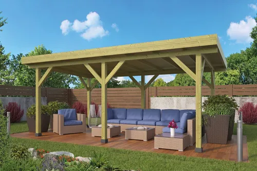 Pavillon Pultdach Excellent 592x340 cm von Tuindeco - Hochwertiger Pavillon mit Pultdach, ideal für Gartenpartys. Robuste Holzrahmenkonstruktion, großzügige Maße von 592x340 cm und einfache Montage garantieren viel Freude im Freien.