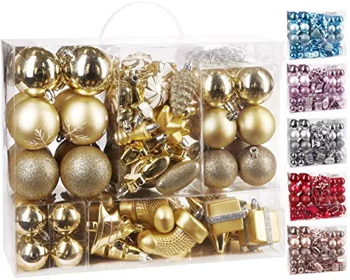 BRUBAKER 77-teiliges Set Weihnachtskugeln Christbaumschmuck - Kunststoff Gold/Silber