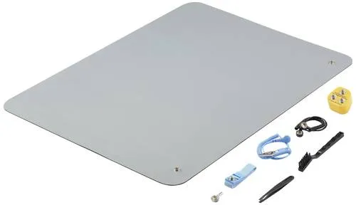 TRU COMPONENTS TC-12494244 ESD-Matten-Set Grau - ESD-Matten-Set für sicheren Schutz vor elektrostatischen Entladungen, ideal für Werkstätten und Elektronikarbeiten. Maße: 650 x 500 x 2 mm, inkl. Erdungsstecker.