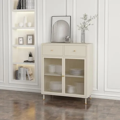 [en.casa] Sideboard Lindau – Eleganter Mehrzweckschrank mit Glastüren