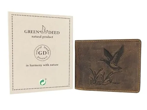 GREEN DEED - Geldbörse Herren aus Leder mit Ente Motiv - Herren-Geldbörse aus naturbelassenem Nubukleder, bietet RFID-Schutz, praktische Fächer für Kreditkarten und ein sicheres Münzfach – ideal als Geschenk für Jäger.