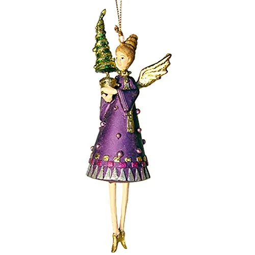 Engel Weihnachten Baumschmuck Figur Deko Hänger Christbaumschmuck Ornament 12 cm (lila mit Bäumchen)