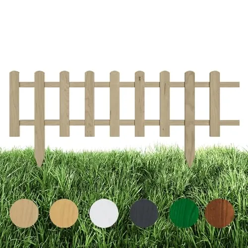 Floranica Beeteinfassung Steckzaun Zierzaun 20 cm x 100 cm Unbehandelt Gartenzaun aus Holz Dekozaun Lattenzaun Rasenkante unimprägniert Umzäunung für Garten Wege Beeten