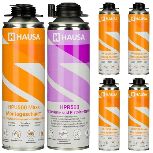 Bauschaum-Set 5+1 Montageschaum Pistolenschaum inkl Pistolen-Reiniger grau HAUSA