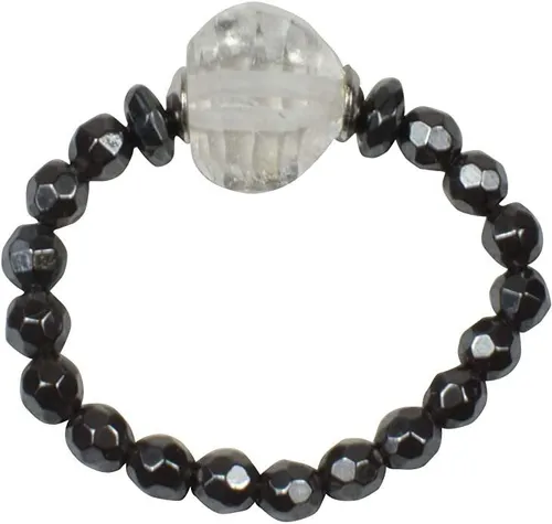 Energie-Power-Ring, Flexible Größe ca. 54-63, Blutstein, Bergkristall, 925 Silbe