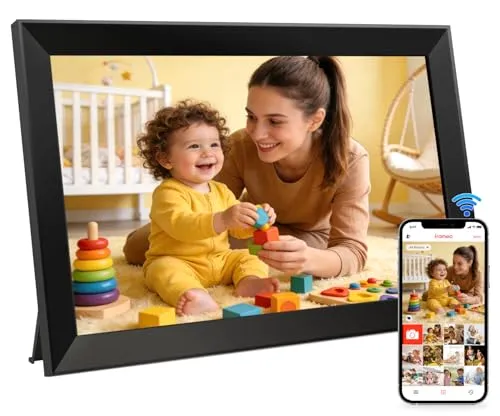 Frameo Digitaler Bilderrahmen WLAN 10,1 Zoll, 1280x800 HD IPS Touchscreen, 32GB Foto Rahmen, Automatische Drehung, Wandmontage Möglich, Fotos Teilen über Frameo APP, Geschenk für Eltern/Freunde