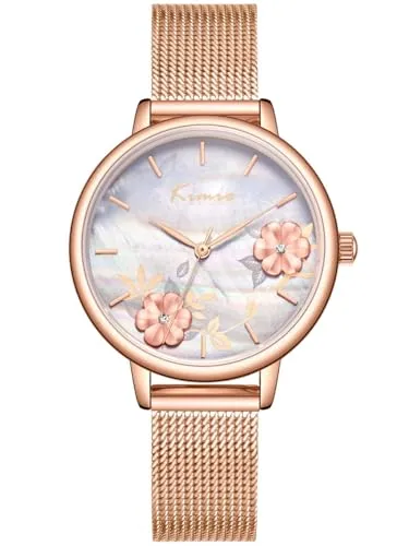 Alienwork Damen Armbanduhr Rosgold mit Edelstahl Mesh Armband - Elegante Armbanduhr mit japanischem Quarzwerk, wasserdicht bis 1 ATM und ideal für jeden Anlass. Ein stilvolles Accessoire für modebewusste Frauen.