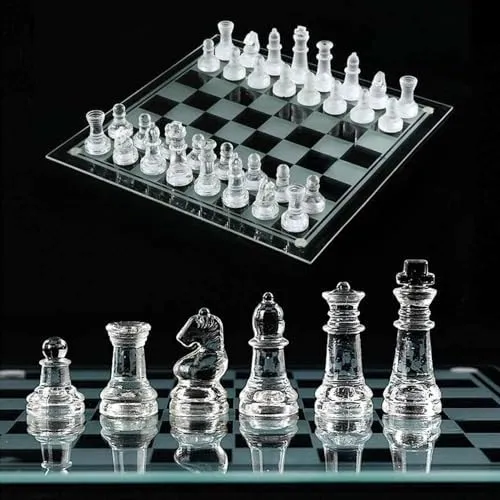 Hochwertiges Glas Schachspiel 25x25 cm – Tragbares Reiseschach für Kinder und Erwachsene