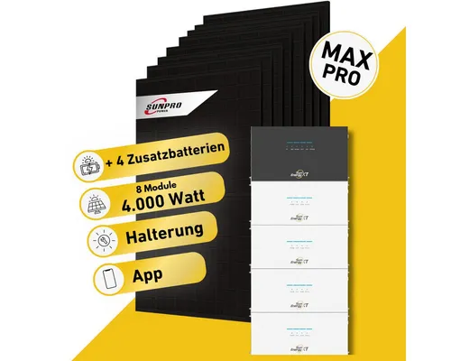 Balkonkraftwerk 4000W Komplettset mit Speicher SunEnergyXT 500 Pro - Das leistungsstarke Komplettset für dein Balkonkraftwerk beinhaltet zwei bifaziale Solarmodule und einen effizienten Stromspeicher. Ideal für nachhaltige Energieversorgung mit flexibler Nutzung und langer Lebensdauer.