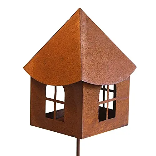 UNUS Gartenstecker Rost Haus, Metallstecker aus Edelrost, Gartendeko Rostoptik, Zink Deko wetterfest für Garten, Terrasse, Balkon oder Zuhause