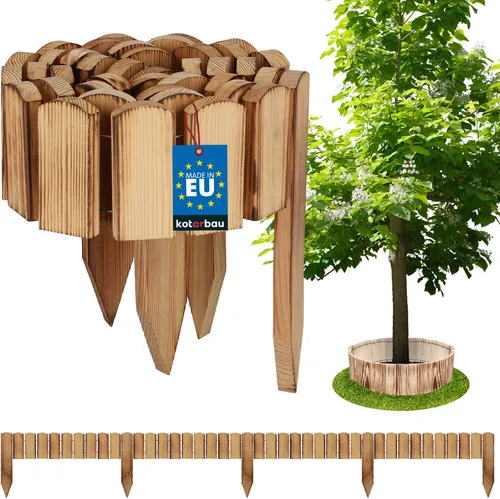 KOTARBAU® Beeteinfassung Holz Gartenzaun Rollzaun 200 x 10 cm Geflämmt Beetumrandung Holzzaun Rollboarder Palisadenkante Holzzaun Rasenkanten Deko Gartenzaun Steckzaun Flexibler Rollborder Rasenkante