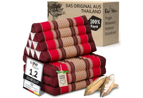 livasia Sitzsack Thaikissen 3 Auflagen (Classic) vegan und handgefertigt, 175x50x8cm, Kapok