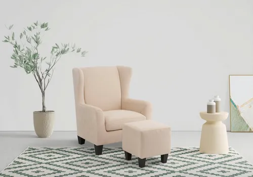 Home affaire Ohrensessel Chilly mit Hocker - Ohrensessel-Set mit Federkern-Polsterung für ultimativen Komfort, in cremefarbener Microfaser und Cord, ideal für gemütliche Stunden im Wohnbereich.