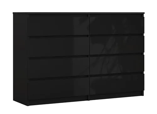 3E 3xE living.com Kommode mit 8 Schubladen, Schwarz Matt/Glanz - Kommode & Sideboard mit 8 geräumigen Schubladen, ideal für Ordnung und Stil in jedem Raum. Modernes Design und einfache Montage für eine elegante Wohnatmosphäre.