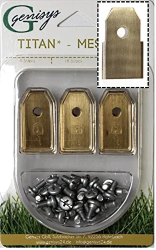 Genisys 30x Titan Ersatz Messer Klingen kompatibel mit Gardena Mähroboter (Neue Form HQ 2018 - longlife - 0,60 mm) + 30x ELOX Schrauben [DIN EN 50636 geprüft]