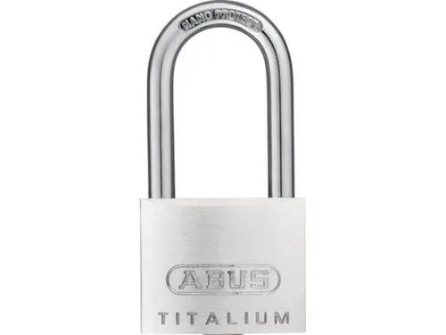 ABUS Vorhängeschloss Zylindervorhangschloss 64TI/40HB40 gl Schlosskörper-B.40mm Titalium gl.6411 ABUS Massiver Schlosskörper aus TITALIUM™ Spezialaluminium · ab 3 mm Spezialstahlbügel mit NANO-Protect™ · Beschichtung (kleinere Größen mit gehärtetem Stahlbügel) · ab 3 mm doppe