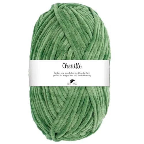Pro Lana CHENILLE 100 g samtig weiche und stabile Chenille Wolle 110 m, Farbe:073 - grün