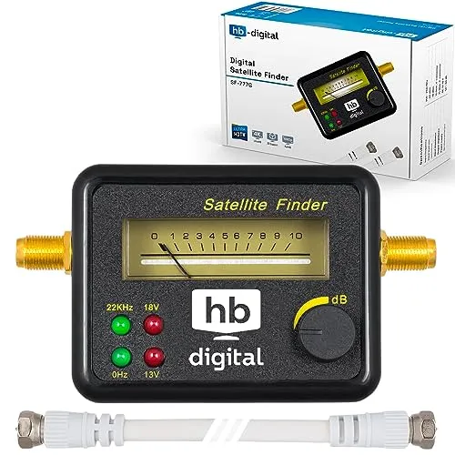 HB DIGITAL SATFINDER mit 4 LED analoger Anzeige, vergoldeten Anschlüssen und Tonsignal + F-Verbindungskabel + Deutsche Anleitung