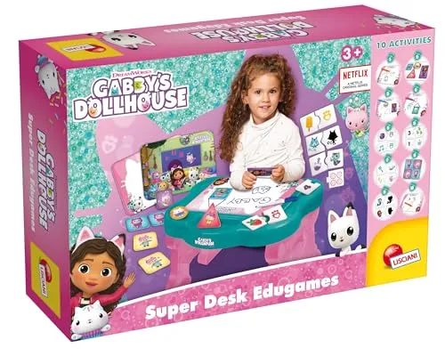 Lisciani - Gabby und das Zauberschloss - Interaktiver Lernschreibtisch für Kinder ab 2 Jarren- Über 10 Bildungsspiele - Sensorische und logische Förderung -Gabby's Dollhouse- Made in Italy