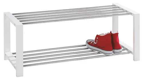 Schuhschrank Schuhregal Weiß mit 2 Ablagen - Modernes Schuhregal mit 2 Ablagen, ideal für Flur und Wohnzimmer. Bietet Platz für Ihre Schuhe und ist freistehend, perfekt für eine aufgeräumte Wohnung.