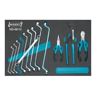 Hazet 163-59/12 Werkzeugset Handwerker 12teilig - Storchschnabelzange und mehr im 12-teiligen Werkzeugset, mit Safety-Insert-System für rüttelfeste Werkzeuge. Ideal für präzises Arbeiten und einfaches Reinigen.