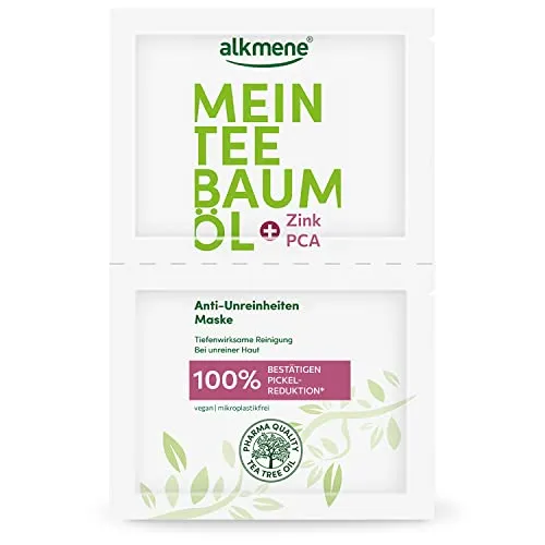 alkmene Mein Teebaumöl Anti Unreinheiten Maske 100% bestätigen Pickel Reduktion, 2x 7 ml