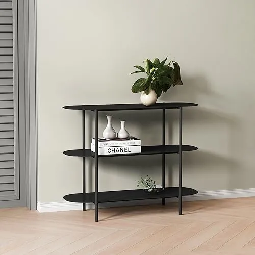 [en.casa] Konsolentisch Enebakk - Eleganter Flurtisch mit 3 Ablagen - Drohnen Zubehör: Vielseitig als Konsolentisch oder Standregal nutzbar, bietet dieser Tisch großzügigen Stauraum und elegantes Design für jeden Raum.