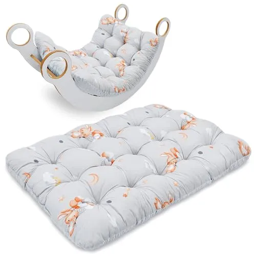 Krabbeldecke für Baby Kissen für Kletterbogen 70x110 cm - Bodenkissen Kinder Matte für Montessori Spielbogen Wippe Kletter Bogen Polster Spieldecke für Kinderzimmer Oeko-Tex Kaninchen
