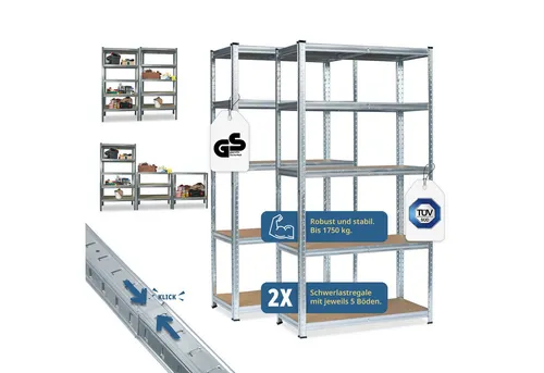 Schwerlastregal - Robustes Lagerregal für Werkstatt und Büro - Regalsysteme mit hoher Kapazität von 875 KG, ideal für Werkstätten und Keller. Hergestellt aus verzinktem Stahl, 5 Jahre Garantie und freistehende Montage.