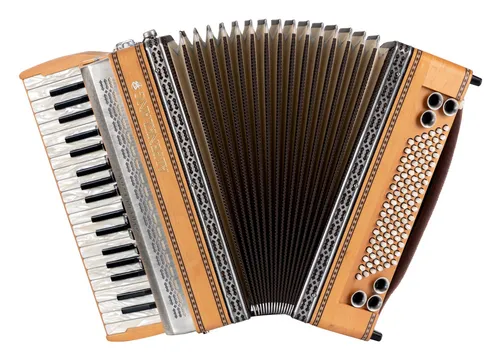 Alpenklang Pro Akkordeon IV 96 MH Erle - Akkordeon mit 38 Diskant-Tasten aus Perlmutt, 96 Helikon-Bässen und hochwertigen italienischen Tipo a Mano Stimmplatten – ideal für professionelle Musiker.