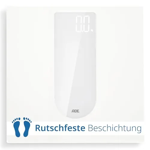 ADE Digitale Personenwaage mit LED-Display | rutschfeste Sicherheitsglas-Oberfläche