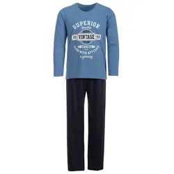 Henry Terre Schlafanzug Pyjama Set Langarm - Vintage Hose Anthrazit blau XL