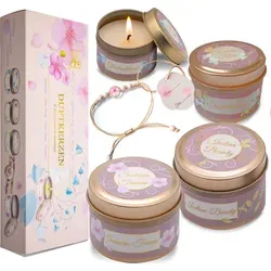 Duftkerzen Geschenkset für Frauen mit Kirschenblüte-Armband, Geschenk zum Valentinstag, Geburtstagsgeschenk für Mama, Freundin, Schwester
