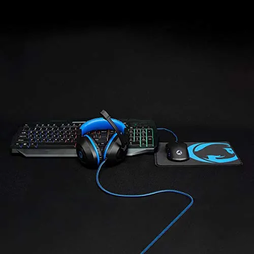 NEDIS Gaming Combo Kit - 4-in-1 - Tastatur, Headset, Maus und Mauspad - Blau/Schwarz - QWERTY - US-Layout