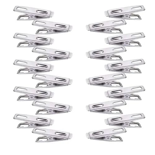 Waescheklammer, 20 Pcs Edelstahl Wäscheklammern, Metall Edelstahlklammern, Handtuchklemmen, Winddichte und Rostfreie, für Socken, Kleidung, Handtuch, Lebensmittelversiegelung