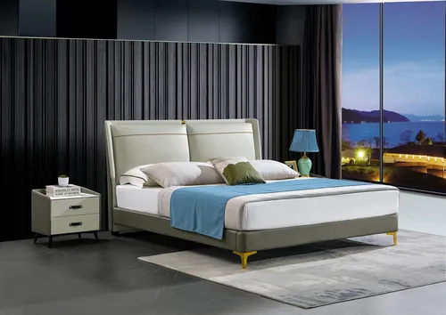 Luxus Doppelbett Beige für Schlafzimmer - Modernes Bettgestell - Hochwertiges Doppelbett mit Wasserabweisendem Bezug, ideal für stilvolle Schlafzimmer. Breite 195 cm, Liegefläche 180x200 cm, gefertigt aus robustem Holz für langfristige Nutzung.